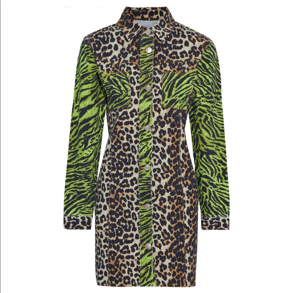 GANNI animal print mini denim dress